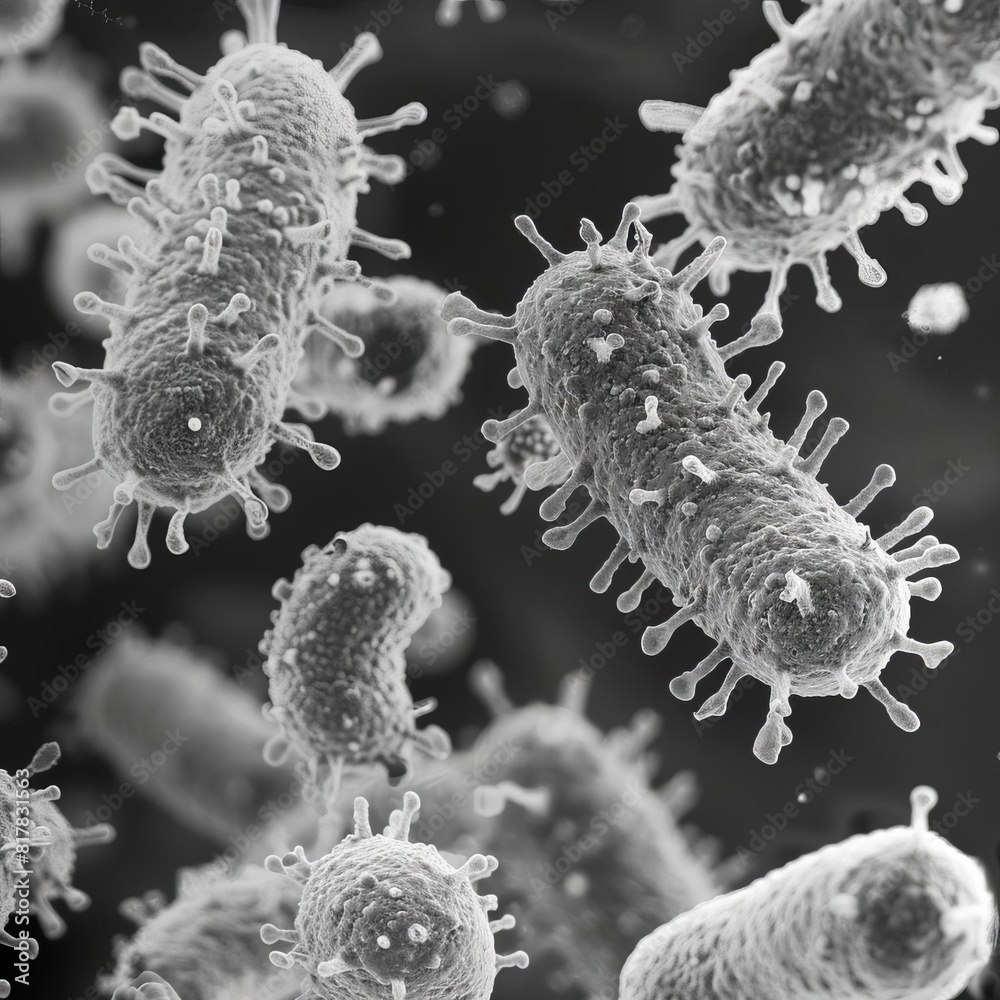 A detailed scanning electron micrograph of Escherichia coli bacteria ...
