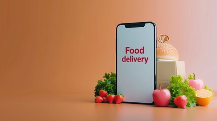 Modern food delivery mobile app kit template featuring a sleek user interface design, vibrant color scheme, and ample copy space for text, perfect for showcasing your food delivery service.