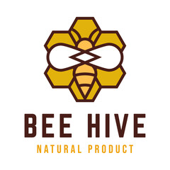 Sticker - Bee hive and honey logo flat vector design