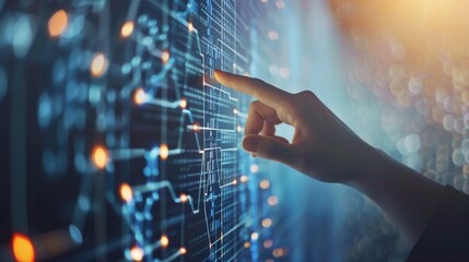 Fototapete - Businessman hand touching of digital data network transformation for next generation technology on cyberspace, Internet network and digital software development,