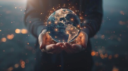 Aufkleber - Businessman holding global network connection on social networking and customer data analytics, Business strategy and smart intelligence,