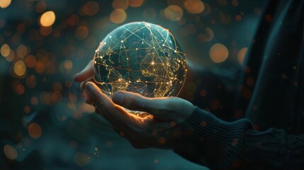 Aufkleber - Businessman holding global network connection on social networking and customer data analytics, Business strategy and smart intelligence,