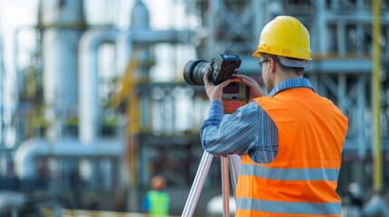 Poster - Construction Worker Planning Contractor Checking at site gas, oil, energy and factory construction.