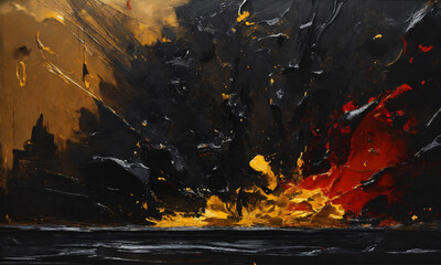 Canvas Print - a abstract paint of a landscape   made by broken fabric, tomate sauce, black paint, rusted metal,