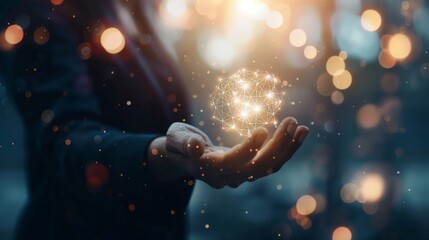Aufkleber - CRM. Customer network relationship management concept, Businessman hold of global structure customer network technology, Data exchanges development. customer service, Banking, Business strategy.