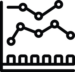 Poster - Minimalist black and white outline vector illustration of a simplified line graph icon for business analytics and financial performance tracking in a corporate environment