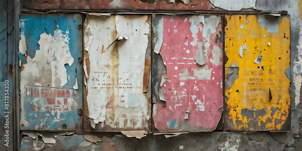 grunge ripped torn placard posters background in white, pink, blue and ...