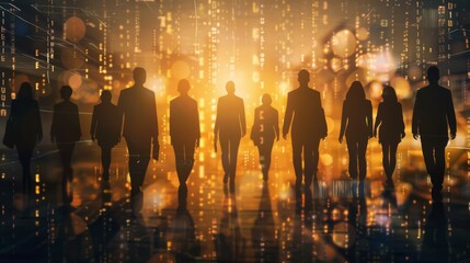 Aufkleber - Group of business people outlines with lit background . Mixed media