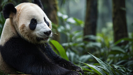 Wall Mural - panda with nature background