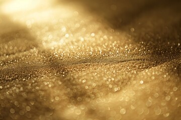 Abstract close-up of golden shimmering bokeh light effects with a soft, out-of-focus background, creating a warm and luxurious feel.