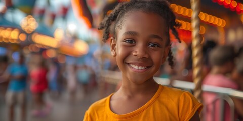 Sticker - A carefree portrait of a cheerful young girl radiating happiness.