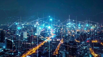 Poster - Smart city and communication network concept. 5G. IoT (Internet of Things). Telecommunication.