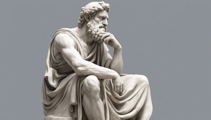 statue of a Greek philosopher in contemplation, isolated white background
