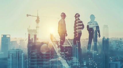 Poster - team engineer building construction project with architect people or construction worker working with modern civil equipment technology