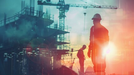 Poster - team engineer building construction project with architect people or construction