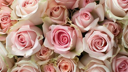 Poster - Elegant blush pink roses in full bloom, a romantic natural background. Perfect for wedding invitations and greetings. Soft floral backdrop. AI