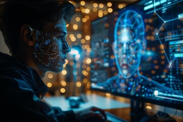 Poster - A digital mosaic forming the face of an AI from screen