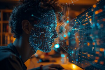 Poster - A digital mosaic forming the face of an AI from screen