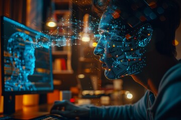 Poster - A digital mosaic forming the face of an AI from screen