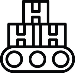 Poster - Black and white line art icon of a conveyor belt carrying boxes in a factory setting