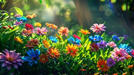 Wall Mural -  colorful flowers spring background