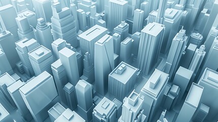Wall Mural - City skyline flat design top view urban 3D render monochromatic color scheme