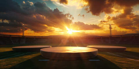 Wall Mural - A stadium with a sunset in the background
