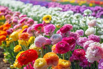 Sticker - Vibrant Flower Farm in Full Bloom on a Sunny Day  