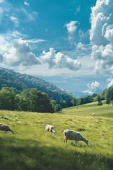 Poster - Scenic View of Farm Animals Grazing in Green Pastures  