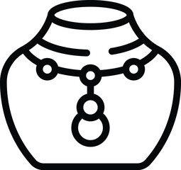 Sticker - Black and white line art illustration of a necklace adorning a ceramic pot
