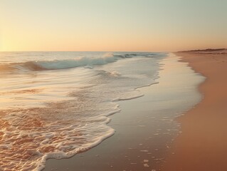 Peaceful Beach at Sunrise with Gentle Waves
