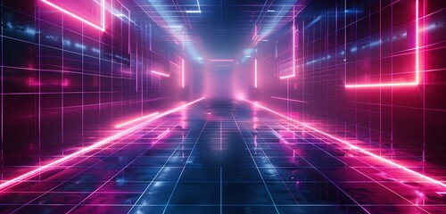 Abstract background, Futuristic retro background Digital or Cyber Surface. neon lights and geometric pattern