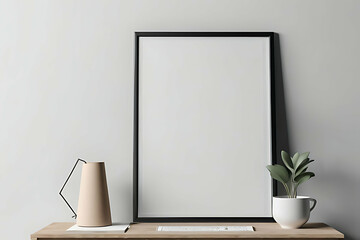 Wall Mural - Frame Blank Mock-up minimalist. Clean Picture Frame with Books