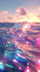 Wall Mural - rippling reflective rainbow water waves, soft colours glistening