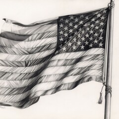Wall Mural - American flag waving in the wind. Black and white image. Vintage style.