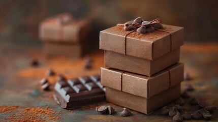 Wall Mural - chocolate gift boxes on a table. AI generate illustration