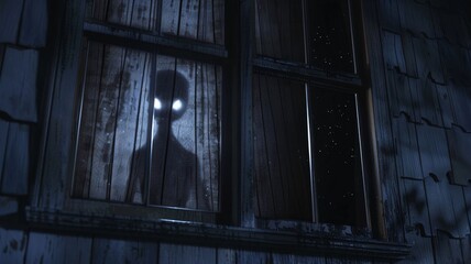 Wall Mural - Ghost in the window at night. Halloween concept. 3d rendering