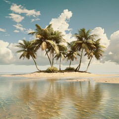 Wall Mural - Tropical island with palm trees on the beach. Toned.