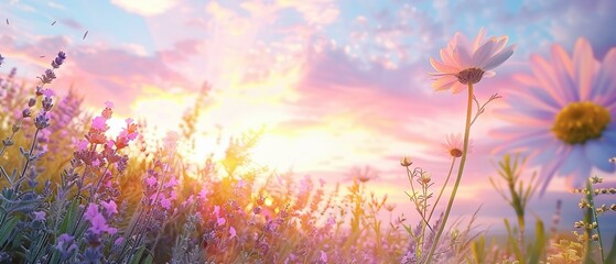 Wall Mural - Field of grass and flowers