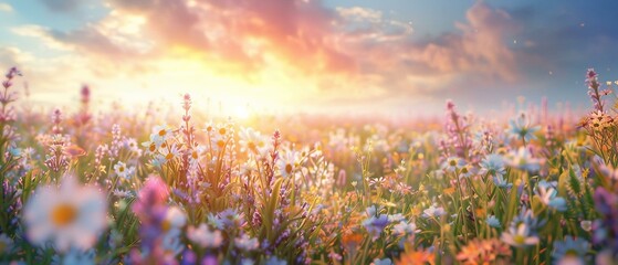 Wall Mural - Field of grass and flowers