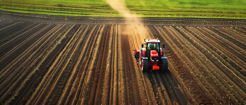 An aerial view of a tractor