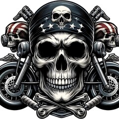 Wall Mural - A skull with a bandana and motorcycle wheels realistic harmony realistic attractive used for printing.
