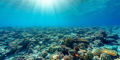 Wall Mural - A vast ocean floor with a lot of coral and sea life
