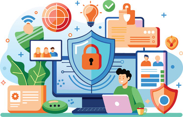 Wall Mural - Flat illustration of internet cyber security, vector illustration.