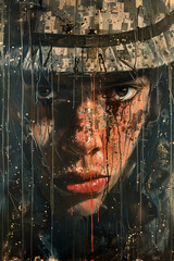 Wall Mural - An illustration of a soldier woman with Post-Traumatic Stress Disorder (PTSD). Mental disorder concept.