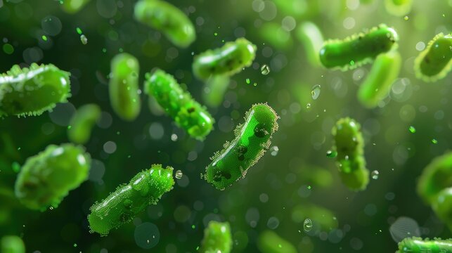 micro probiotic lactobacillus green microorganism in realistic style. detailed medical, healthcare, 