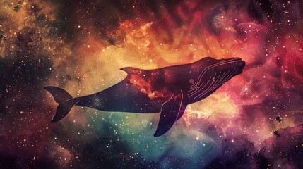 Poster - Whale on simple multicolored geometric outer space