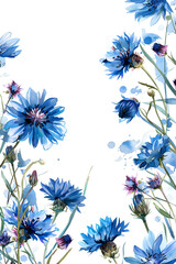 Wall Mural - Watercolor cornflowers on a white background