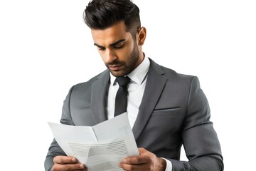 Wall Mural - A man in a suit is reading a piece of paper