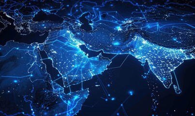 Digital network across the middle east map